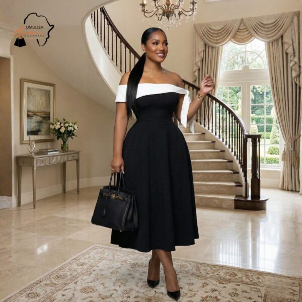 Zola Noir Off-Shoulder Midi Dress