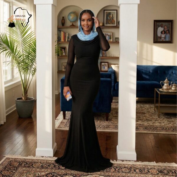 Midnight Grace Modest Maxi Dress – Elegant Long Sleeve Black Flowing Gown