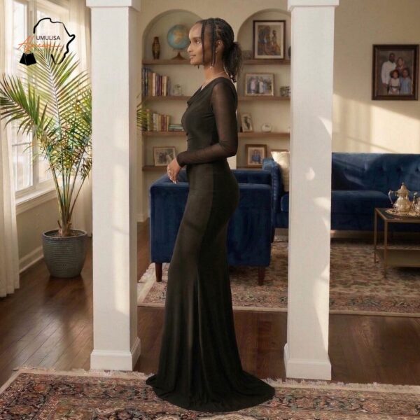 Midnight Grace Modest Maxi Dress – Elegant Long Sleeve Black Flowing Gown