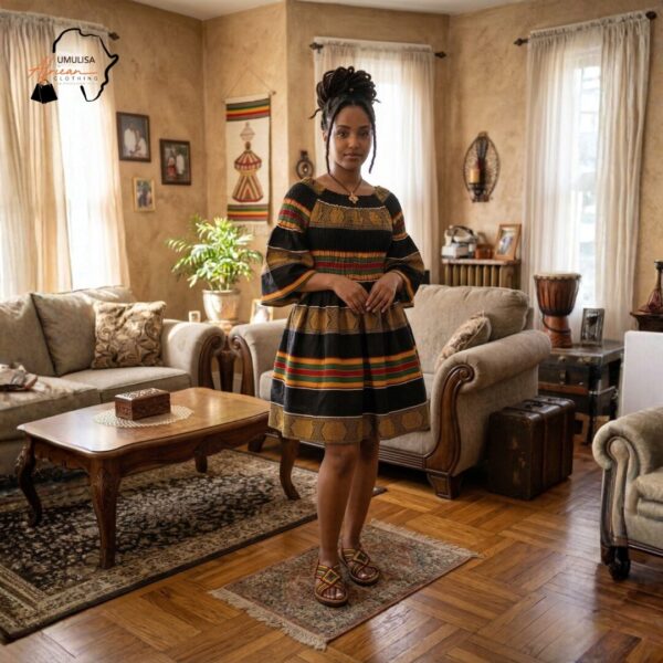 Iwacu Heritage Stripe Midi Dress