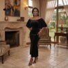 268 Nyota Midnight Velvet Dress – Elegant Off-Shoulder Evening Midi Dress