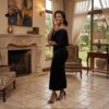 270 Nyota Midnight Velvet Dress – Elegant Off-Shoulder Evening Midi Dress