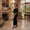 271 Nyota Midnight Velvet Dress – Elegant Off-Shoulder Evening Midi Dress