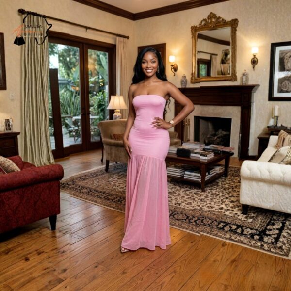 277 Blush Serenity Strapless Maxi Dress – Elegant Fitted Pink Evening Gown