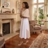 280 Ivory Harmony Two-Tone Midi Dress – Elegant Modest Flare Sleeve Dress