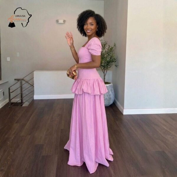 Rosé Bloom Tiered Maxi Dress – Elegant Pink Ruffle Evening Gown