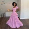 Rosé Bloom Tiered Maxi Dress – Elegant Pink Ruffle Evening Gown