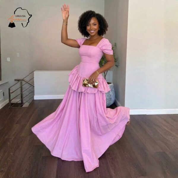 Rosé Bloom Tiered Maxi Dress – Elegant Pink Ruffle Evening Gown