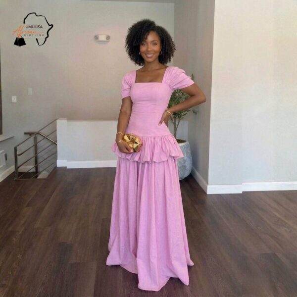 Rosé Bloom Tiered Maxi Dress – Elegant Pink Ruffle Evening Gown