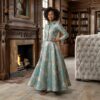 Emerald Regal Jacquard Gown – Elegant Long Sleeve Luxury Maxi Dress