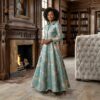 Emerald Regal Jacquard Gown – Elegant Long Sleeve Luxury Maxi Dress