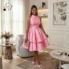 299 Blush Belle Tiered Flare Dress – Elegant Pink Halter Midi Dress