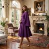 318 Royal Amethyst Elegance Midi Dress – Luxe Flare Sleeve Purple Statement Dress