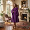 320 Royal Amethyst Elegance Midi Dress – Luxe Flare Sleeve Purple Statement Dress