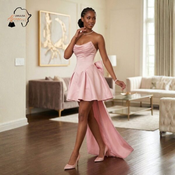 338 Zahara Blush High-Low Evening Dress