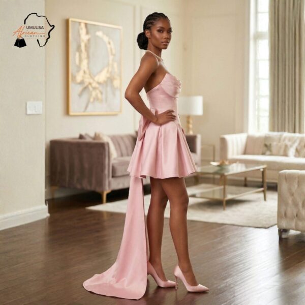 341 Zahara Blush High-Low Evening Dress