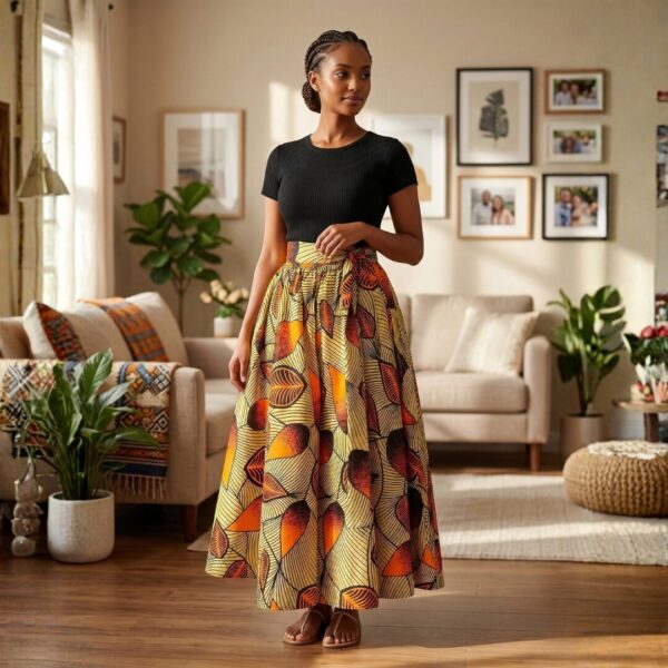 Zola Warm Gold & Burnt Orange African Maxi Skirt