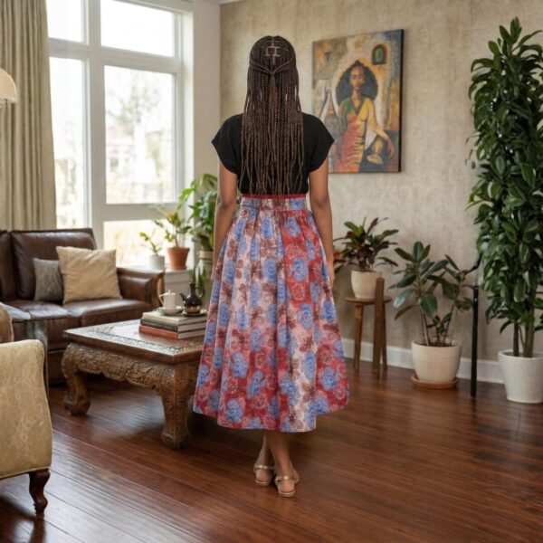 Nalia Red, Blue & Ivory African Midi Skirt