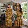 Zuri Gold, Green & Burgundy African Maxi Dress