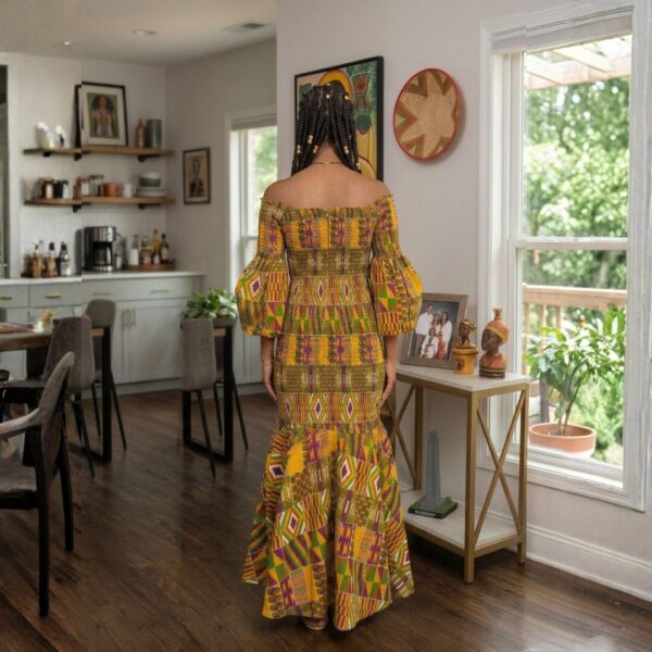 Zuri Gold, Green & Burgundy African Maxi Dress