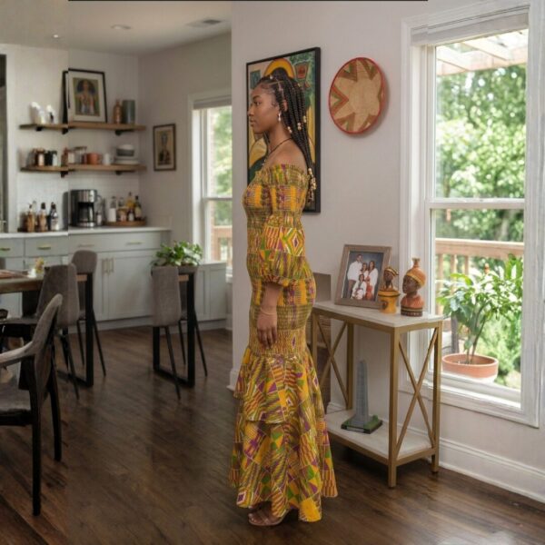 Zuri Gold, Green & Burgundy African Maxi Dress