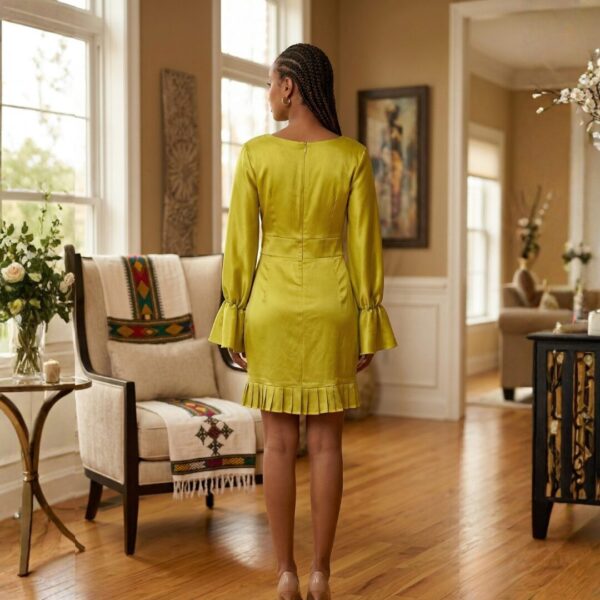 364 Amara Lime Green Satin Mini Dress