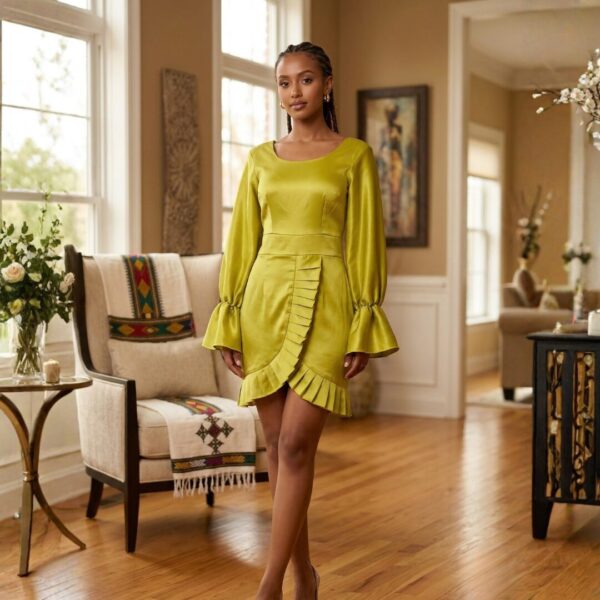 367 Amara Lime Green Satin Mini Dress