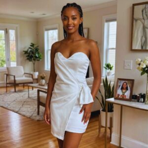 371 Amani Ivory White Satin Mini Dress