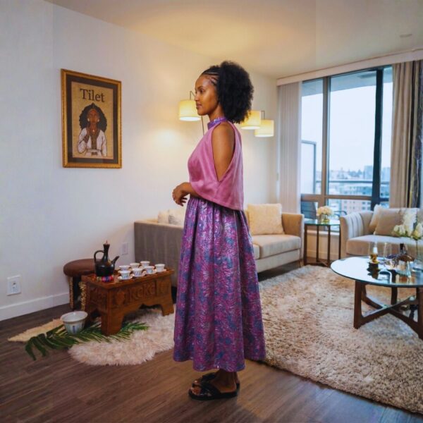 374 Zuri Rose Pink & Plum African Midi Dress
