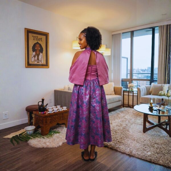 375 Zuri Rose Pink & Plum African Midi Dress