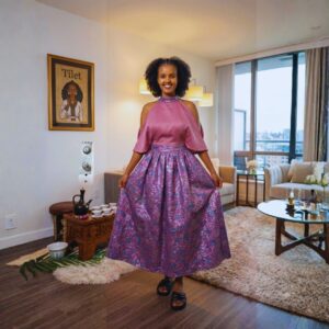 376 Zuri Rose Pink & Plum African Midi Dress