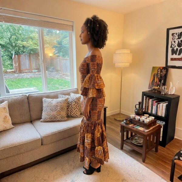 Amani Rich Brown African Midi Dress