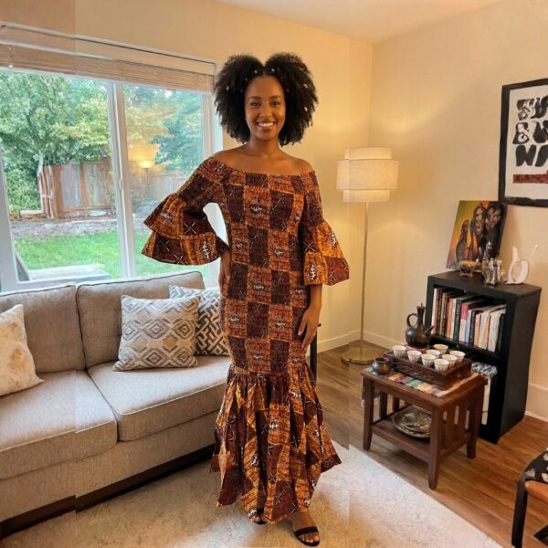 Amani Rich Brown African Midi Dress