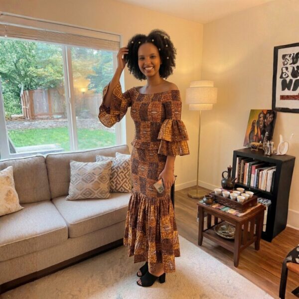 Amani Rich Brown African Midi Dress