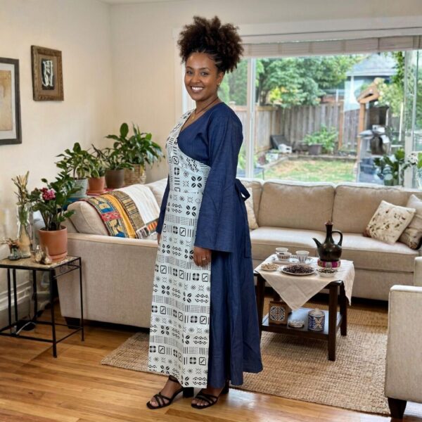 Nala Navy Blue & Ivory African Maxi Dress