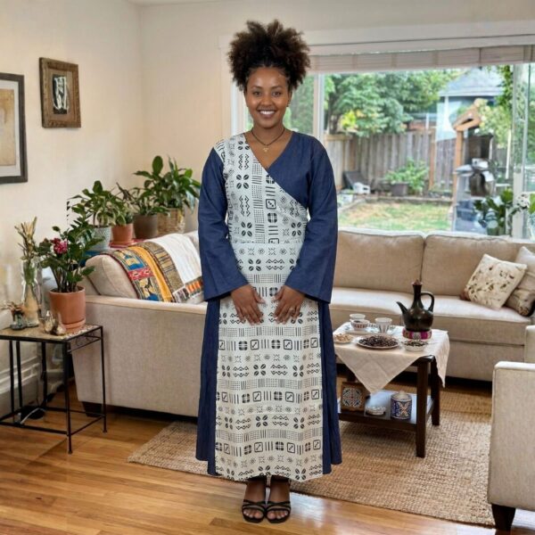Nala Navy Blue & Ivory African Maxi Dress