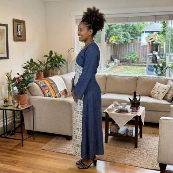 Nala Navy Blue & Ivory African Maxi Dress