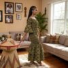 391 Nia Olive Green & Black African Midi Dress
