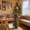 394 Nia Olive Green & Black African Midi Dress
