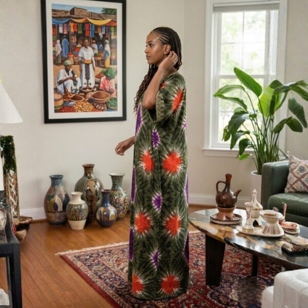 395 Zuri Olive Green, Purple & Red African Kaftan Maxi Dress