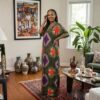 398 Zuri Olive Green, Purple & Red African Kaftan Maxi Dress