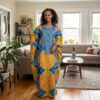 Amani Yellow, Blue & Pink African Kaftan Maxi Dress