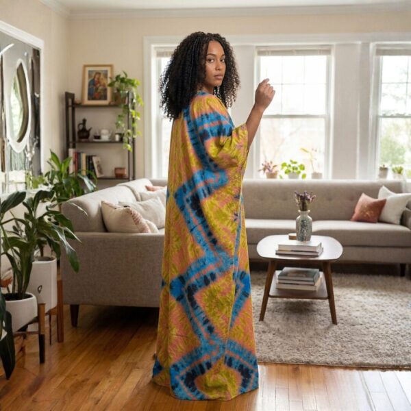 402 Amani Yellow, Blue & Pink African Kaftan Maxi Dress