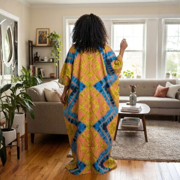 403 Amani Yellow, Blue & Pink African Kaftan Maxi Dress