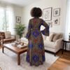 409 Zola Royal Blue & Earth Tone African Maxi Wrap Dress