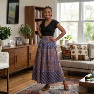Amara Royal Blue African Print Midi Skirt