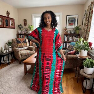 Zuri Red & Emerald Tie-Dye Maxi Kaftan