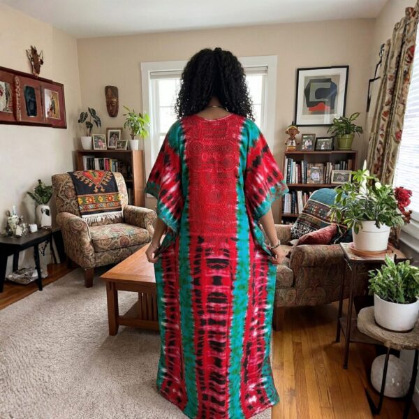 417 Zuri Red & Emerald Tie-Dye Maxi Kaftan