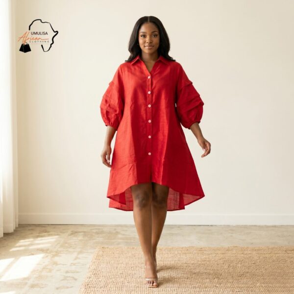 119 Nia Sunset Red & Royal Plum Shirt Dress