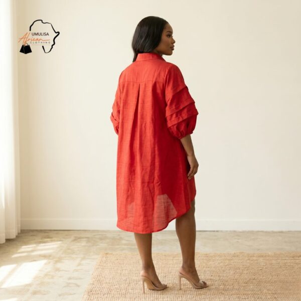 120 Nia Sunset Red & Royal Plum Shirt Dress